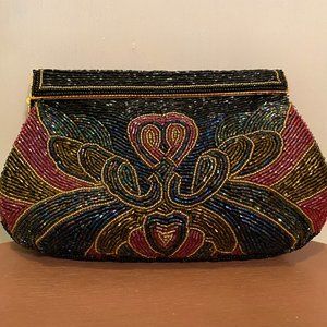 Black Floral Beaded Art Deco Purse